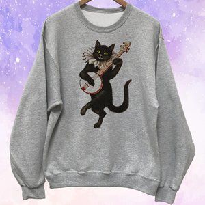 Cat Playing Banjo Sweatshirt Unisex